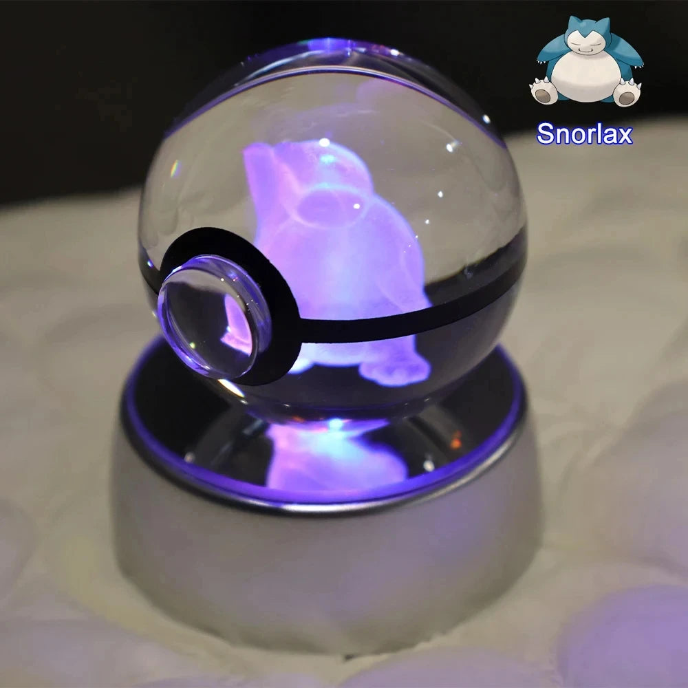 Pokemon 3D Crystal Ball Pikachu Gengar Mew Mewtwo Figurines Lamp Base Pokeball 3D Pokemon Glass Ball Statue Kids Birthday Gift