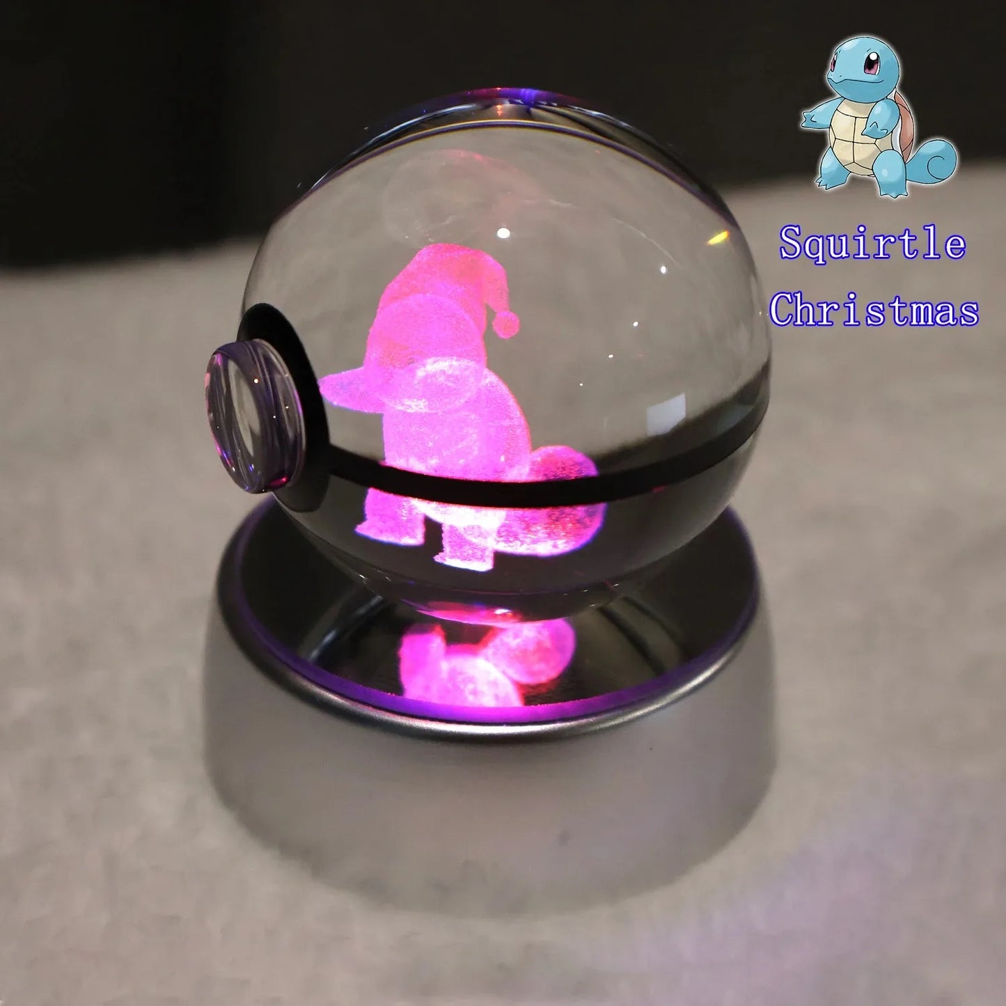 Pokemon 3D Crystal Ball Pikachu Gengar Mew Mewtwo Figurines Lamp Base Pokeball 3D Pokemon Glass Ball Statue Kids Birthday Gift