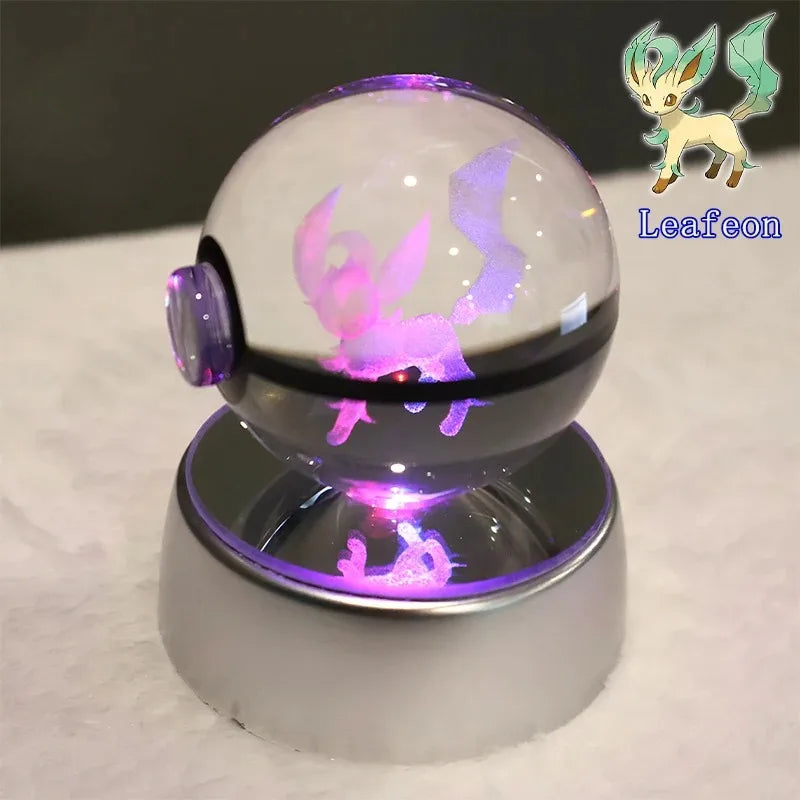 Pokemon 3D Crystal Ball Pikachu Gengar Mew Mewtwo Figurines Lamp Base Pokeball 3D Pokemon Glass Ball Statue Kids Birthday Gift