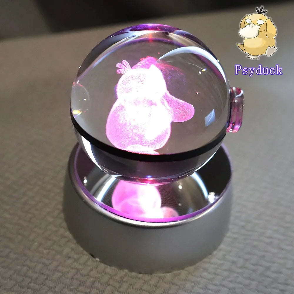 Pokemon 3D Crystal Ball Pikachu Gengar Mew Mewtwo Figurines Lamp Base Pokeball 3D Pokemon Glass Ball Statue Kids Birthday Gift