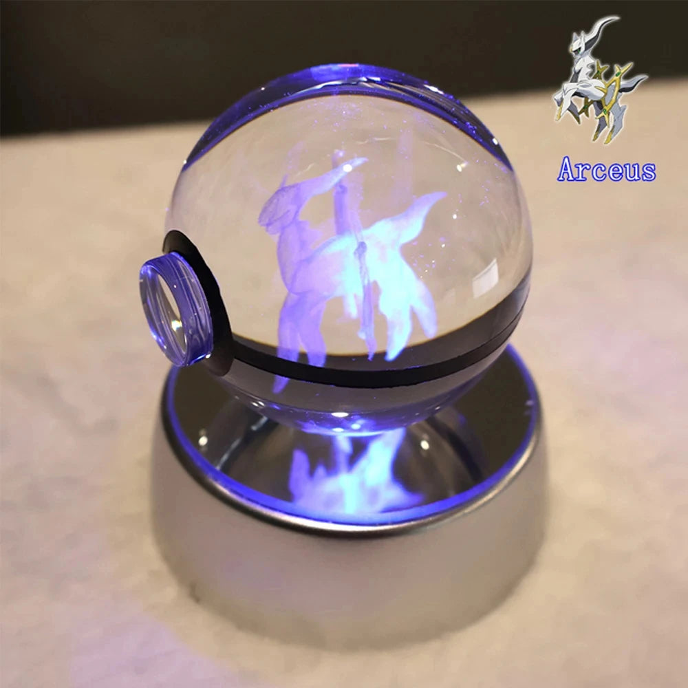 Pokemon 3D Crystal Ball Pikachu Gengar Mew Mewtwo Figurines Lamp Base Pokeball 3D Pokemon Glass Ball Statue Kids Birthday Gift