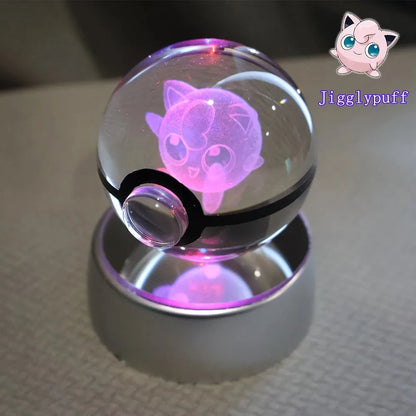 Pokemon 3D Crystal Ball Pikachu Gengar Mew Mewtwo Figurines Lamp Base Pokeball 3D Pokemon Glass Ball Statue Kids Birthday Gift