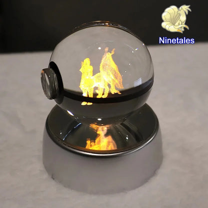 Pokemon 3D Crystal Ball Pikachu Gengar Mew Mewtwo Figurines Lamp Base Pokeball 3D Pokemon Glass Ball Statue Kids Birthday Gift