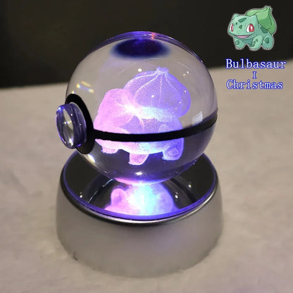 Pokemon 3D Crystal Ball Pikachu Gengar Mew Mewtwo Figurines Lamp Base Pokeball 3D Pokemon Glass Ball Statue Kids Birthday Gift