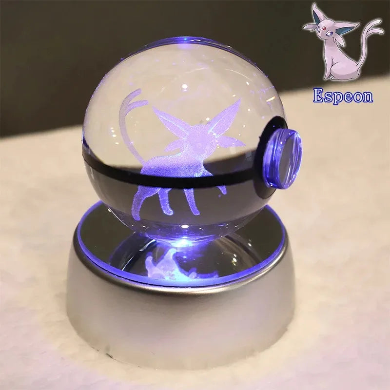 Pokemon 3D Crystal Ball Pikachu Gengar Mew Mewtwo Figurines Lamp Base Pokeball 3D Pokemon Glass Ball Statue Kids Birthday Gift