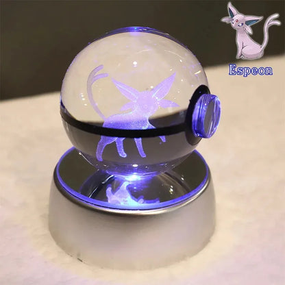 Pokemon 3D Crystal Ball Pikachu Gengar Mew Mewtwo Figurines Lamp Base Pokeball 3D Pokemon Glass Ball Statue Kids Birthday Gift