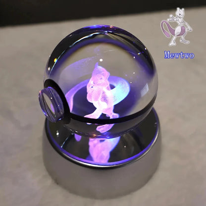Pokemon 3D Crystal Ball Pikachu Gengar Mew Mewtwo Figurines Lamp Base Pokeball 3D Pokemon Glass Ball Statue Kids Birthday Gift
