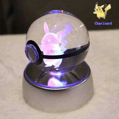 Pokemon 3D Crystal Ball Pikachu Gengar Mew Mewtwo Figurines Lamp Base Pokeball 3D Pokemon Glass Ball Statue Kids Birthday Gift