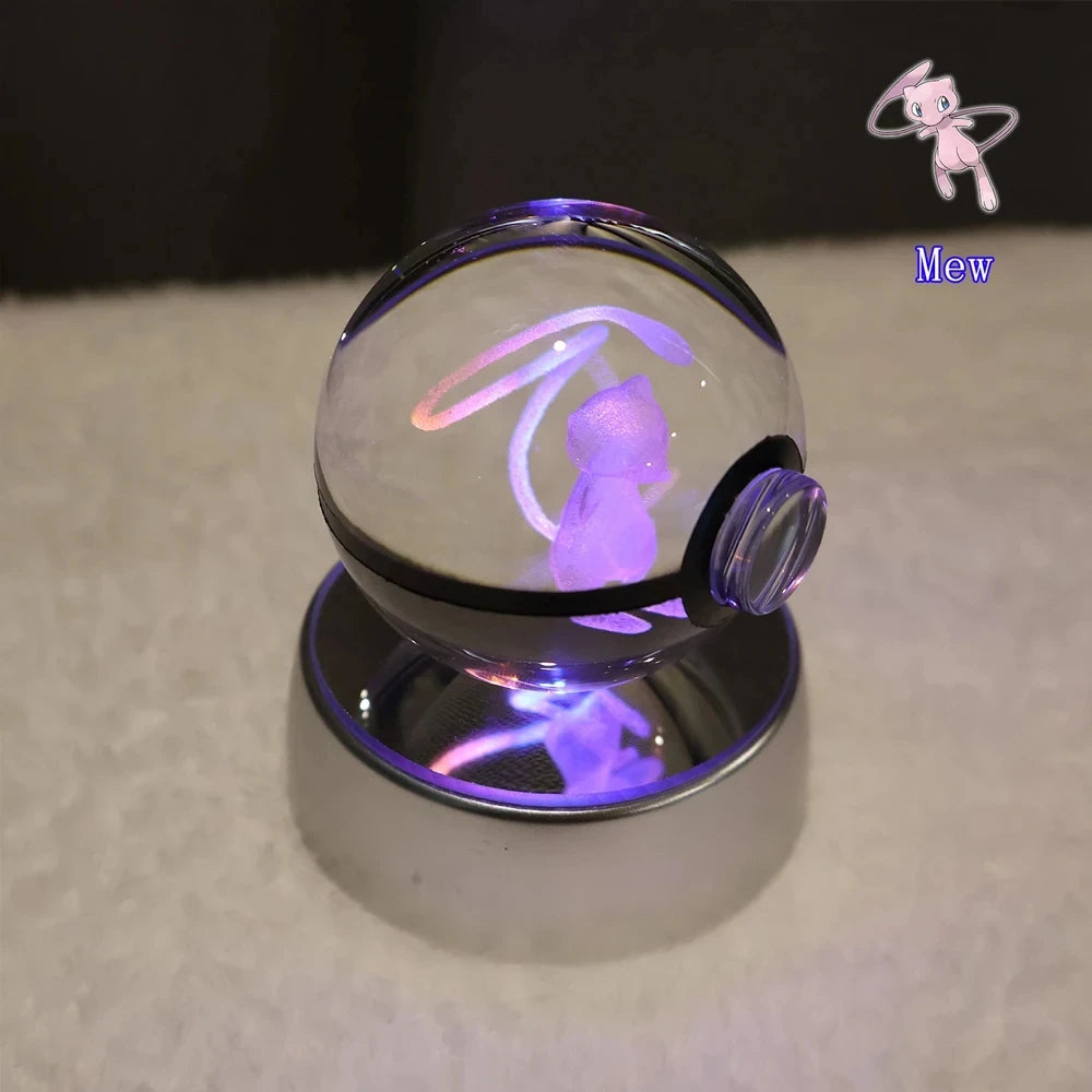 Pokemon 3D Crystal Ball Pikachu Gengar Mew Mewtwo Figurines Lamp Base Pokeball 3D Pokemon Glass Ball Statue Kids Birthday Gift