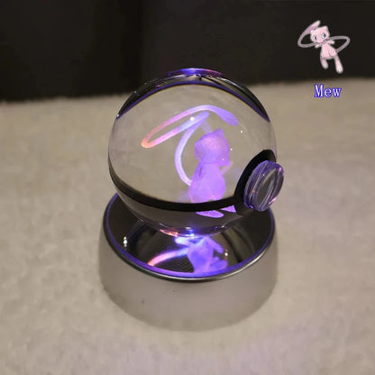 Pokemon 3D Crystal Ball Pikachu Gengar Mew Mewtwo Figurines Lamp Base Pokeball 3D Pokemon Glass Ball Statue Kids Birthday Gift