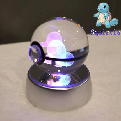 Pokemon 3D Crystal Ball Pikachu Gengar Mew Mewtwo Figurines Lamp Base Pokeball 3D Pokemon Glass Ball Statue Kids Birthday Gift