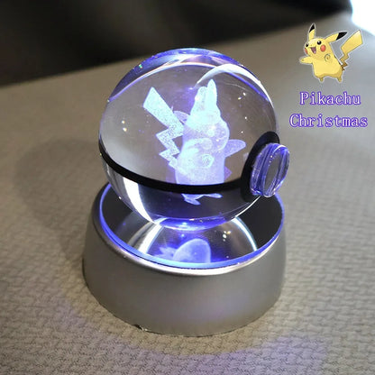Pokemon 3D Crystal Ball Pikachu Gengar Mew Mewtwo Figurines Lamp Base Pokeball 3D Pokemon Glass Ball Statue Kids Birthday Gift