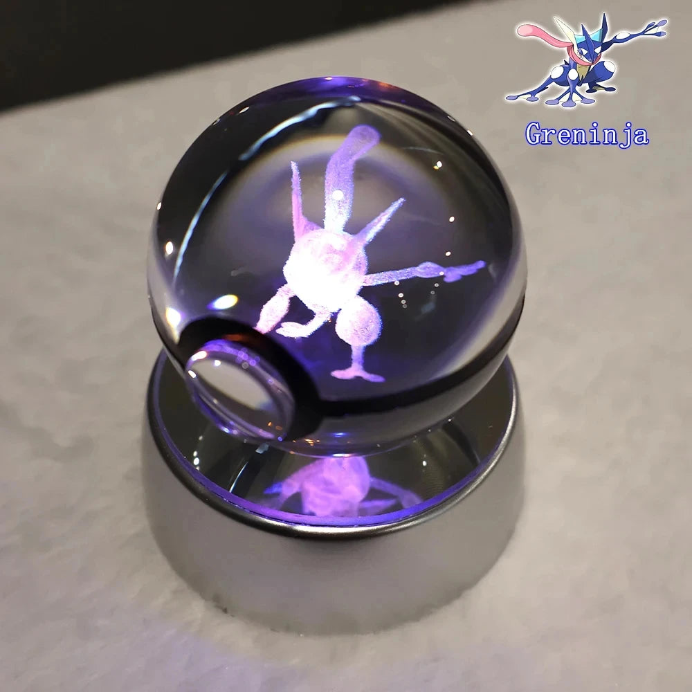 Pokemon 3D Crystal Ball Pikachu Gengar Mew Mewtwo Figurines Lamp Base Pokeball 3D Pokemon Glass Ball Statue Kids Birthday Gift