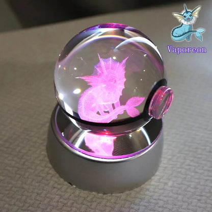 Pokemon 3D Crystal Ball Pikachu Gengar Mew Mewtwo Figurines Lamp Base Pokeball 3D Pokemon Glass Ball Statue Kids Birthday Gift