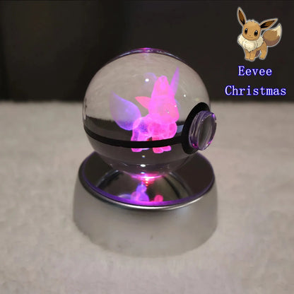 Pokemon 3D Crystal Ball Pikachu Gengar Mew Mewtwo Figurines Lamp Base Pokeball 3D Pokemon Glass Ball Statue Kids Birthday Gift