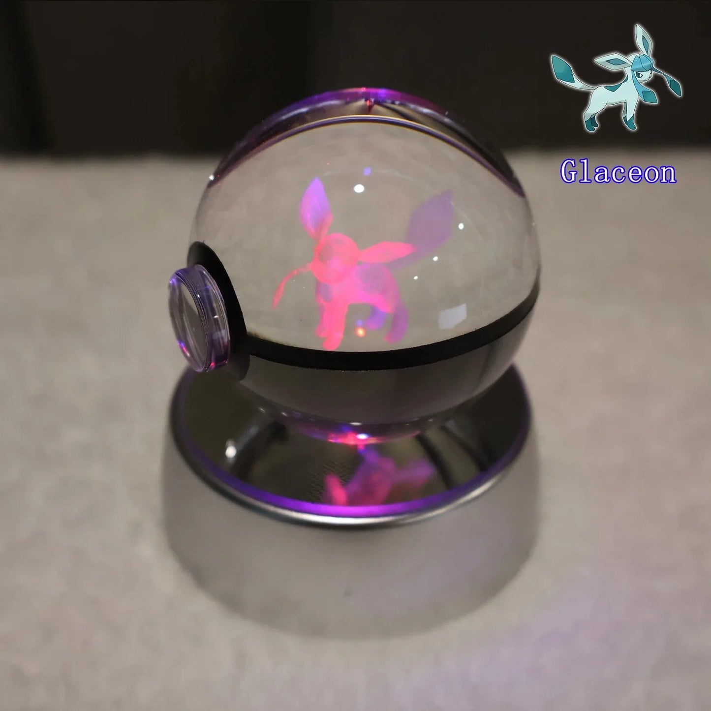 Pokemon 3D Crystal Ball Pikachu Gengar Mew Mewtwo Figurines Lamp Base Pokeball 3D Pokemon Glass Ball Statue Kids Birthday Gift