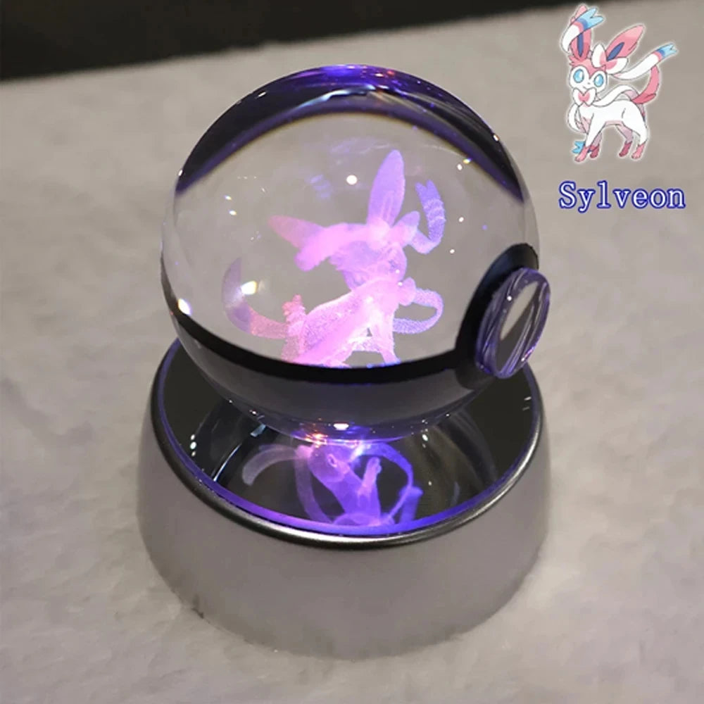 Pokemon 3D Crystal Ball Pikachu Gengar Mew Mewtwo Figurines Lamp Base Pokeball 3D Pokemon Glass Ball Statue Kids Birthday Gift