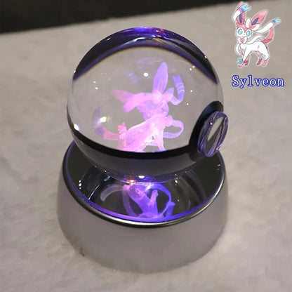 Pokemon 3D Crystal Ball Pikachu Gengar Mew Mewtwo Figurines Lamp Base Pokeball 3D Pokemon Glass Ball Statue Kids Birthday Gift