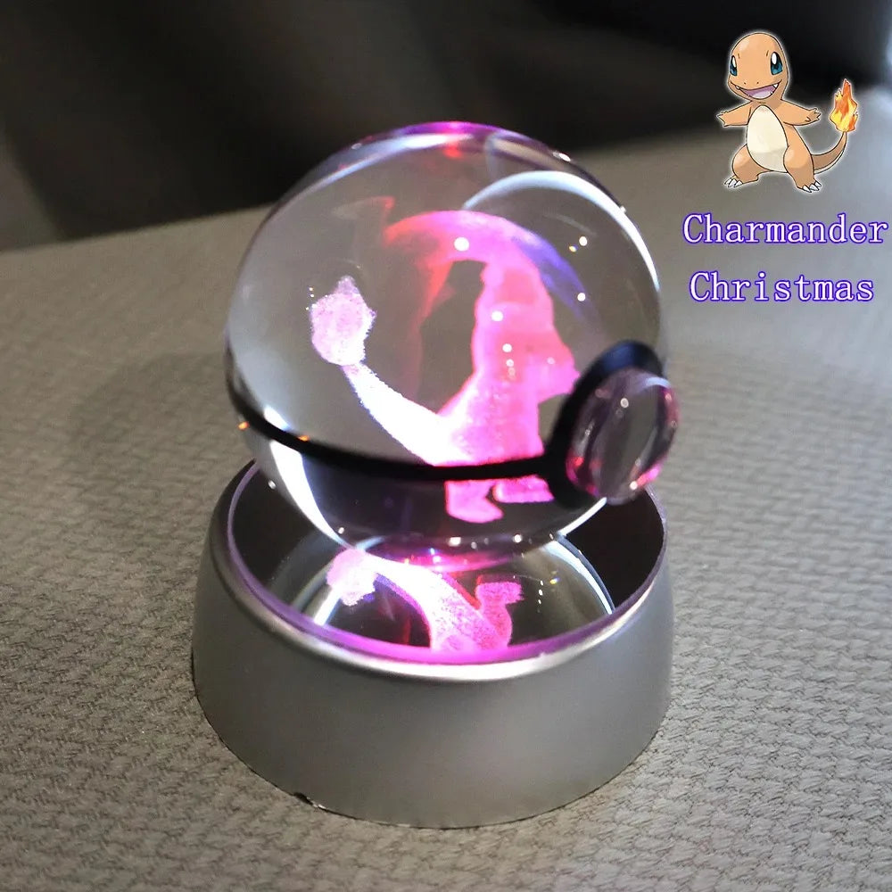 Pokemon 3D Crystal Ball Pikachu Gengar Mew Mewtwo Figurines Lamp Base Pokeball 3D Pokemon Glass Ball Statue Kids Birthday Gift