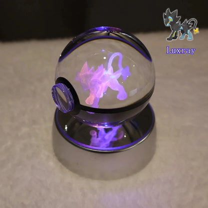 Pokemon 3D Crystal Ball Pikachu Gengar Mew Mewtwo Figurines Lamp Base Pokeball 3D Pokemon Glass Ball Statue Kids Birthday Gift