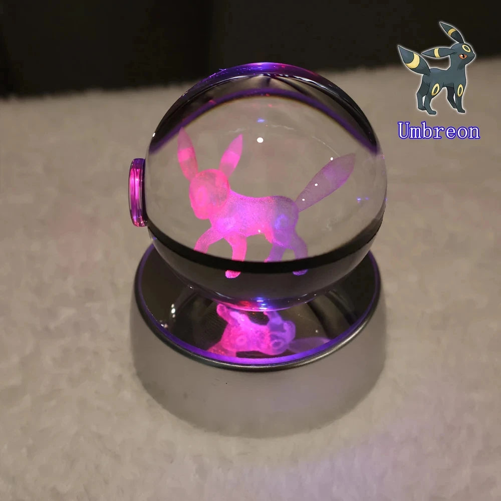Pokemon 3D Crystal Ball Pikachu Gengar Mew Mewtwo Figurines Lamp Base Pokeball 3D Pokemon Glass Ball Statue Kids Birthday Gift