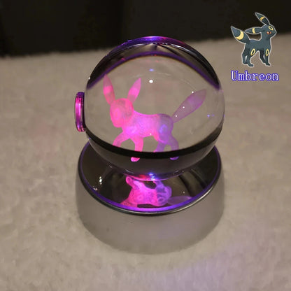 Pokemon 3D Crystal Ball Pikachu Gengar Mew Mewtwo Figurines Lamp Base Pokeball 3D Pokemon Glass Ball Statue Kids Birthday Gift