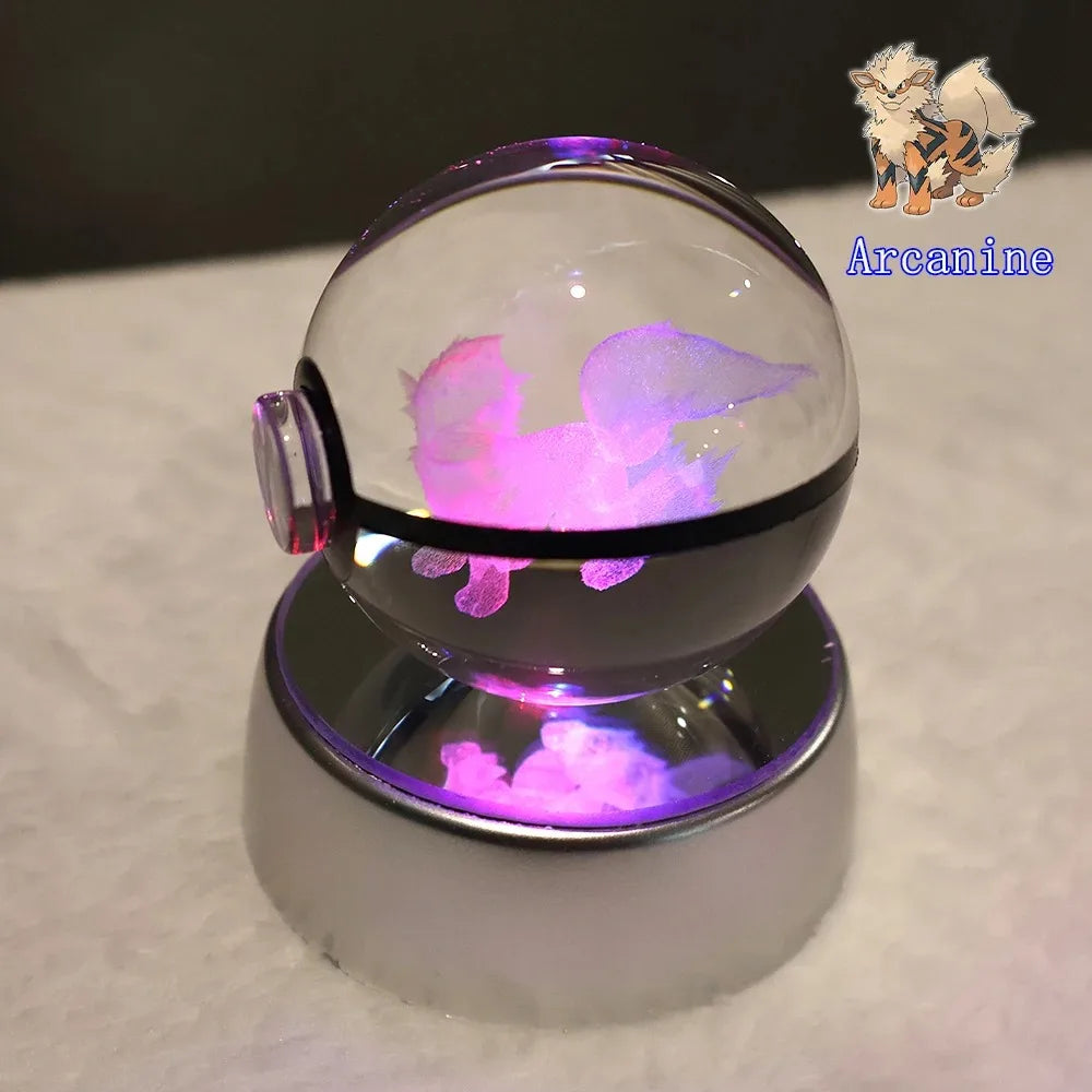 Pokemon 3D Crystal Ball Pikachu Gengar Mew Mewtwo Figurines Lamp Base Pokeball 3D Pokemon Glass Ball Statue Kids Birthday Gift