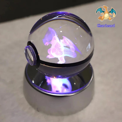 Pokemon 3D Crystal Ball Pikachu Gengar Mew Mewtwo Figurines Lamp Base Pokeball 3D Pokemon Glass Ball Statue Kids Birthday Gift