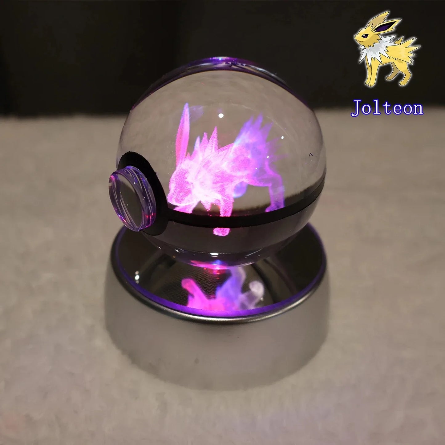 Pokemon 3D Crystal Ball Pikachu Gengar Mew Mewtwo Figurines Lamp Base Pokeball 3D Pokemon Glass Ball Statue Kids Birthday Gift