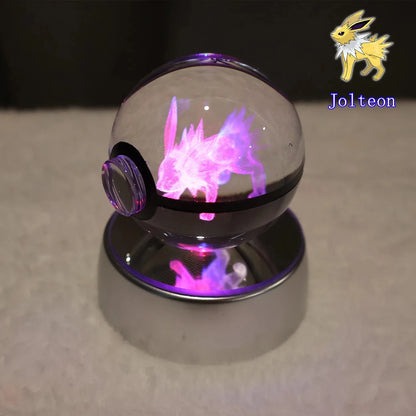 Pokemon 3D Crystal Ball Pikachu Gengar Mew Mewtwo Figurines Lamp Base Pokeball 3D Pokemon Glass Ball Statue Kids Birthday Gift