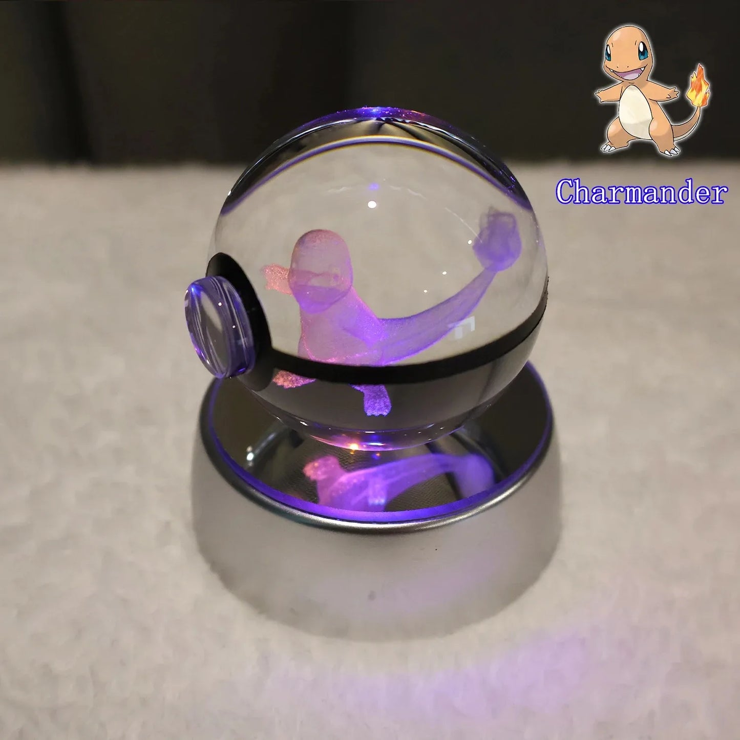 Pokemon 3D Crystal Ball Pikachu Gengar Mew Mewtwo Figurines Lamp Base Pokeball 3D Pokemon Glass Ball Statue Kids Birthday Gift