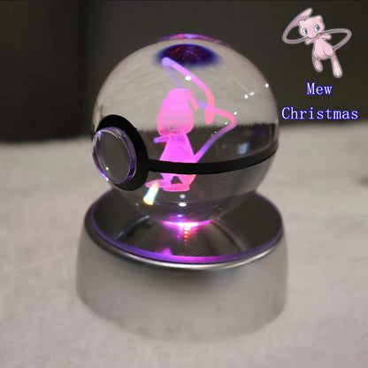 Pokemon 3D Crystal Ball Pikachu Gengar Mew Mewtwo Figurines Lamp Base Pokeball 3D Pokemon Glass Ball Statue Kids Birthday Gift