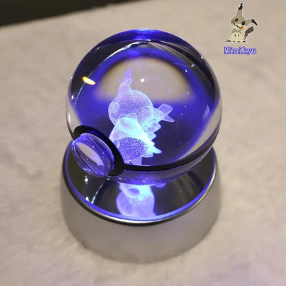 Pokemon 3D Crystal Ball Pikachu Gengar Mew Mewtwo Figurines Lamp Base Pokeball 3D Pokemon Glass Ball Statue Kids Birthday Gift