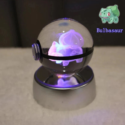 Pokemon 3D Crystal Ball Pikachu Gengar Mew Mewtwo Figurines Lamp Base Pokeball 3D Pokemon Glass Ball Statue Kids Birthday Gift
