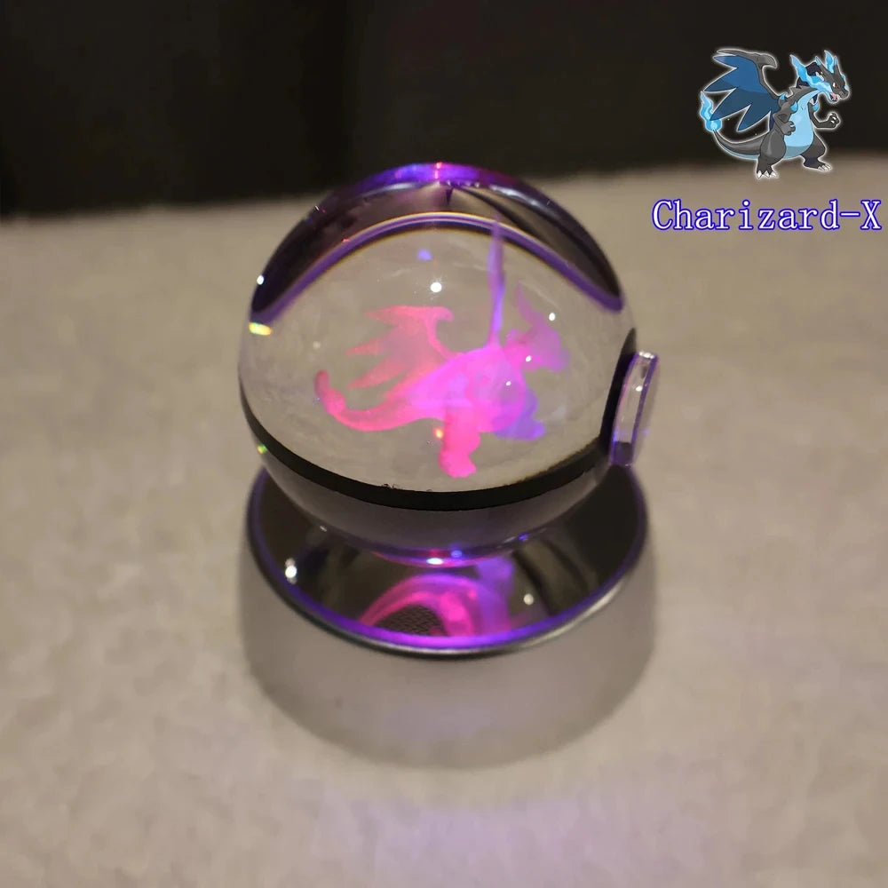 Pokemon 3D Crystal Ball Pikachu Gengar Mew Mewtwo Figurines Lamp Base Pokeball 3D Pokemon Glass Ball Statue Kids Birthday Gift