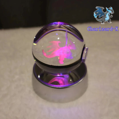 Pokemon 3D Crystal Ball Pikachu Gengar Mew Mewtwo Figurines Lamp Base Pokeball 3D Pokemon Glass Ball Statue Kids Birthday Gift
