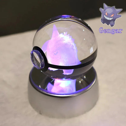 Pokemon 3D Crystal Ball Pikachu Gengar Mew Mewtwo Figurines Lamp Base Pokeball 3D Pokemon Glass Ball Statue Kids Birthday Gift