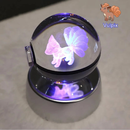 Pokemon 3D Crystal Ball Pikachu Gengar Mew Mewtwo Figurines Lamp Base Pokeball 3D Pokemon Glass Ball Statue Kids Birthday Gift