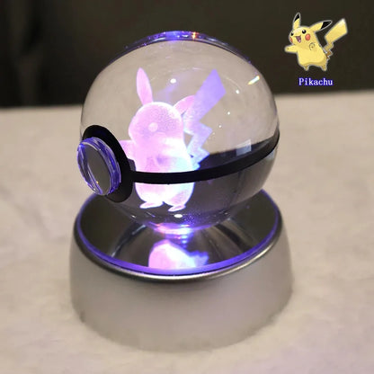 Pokemon 3D Crystal Ball Pikachu Gengar Mew Mewtwo Figurines Lamp Base Pokeball 3D Pokemon Glass Ball Statue Kids Birthday Gift