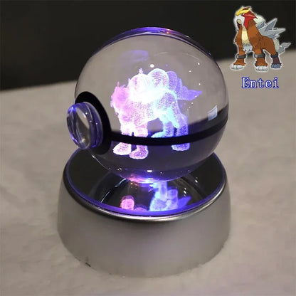 Pokemon 3D Crystal Ball Pikachu Gengar Mew Mewtwo Figurines Lamp Base Pokeball 3D Pokemon Glass Ball Statue Kids Birthday Gift