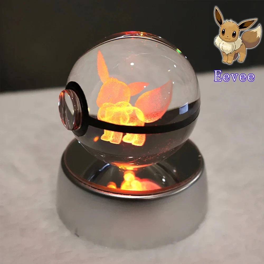 Pokemon 3D Crystal Ball Pikachu Gengar Mew Mewtwo Figurines Lamp Base Pokeball 3D Pokemon Glass Ball Statue Kids Birthday Gift