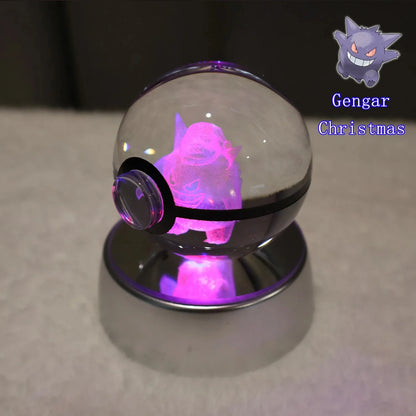Pokemon 3D Crystal Ball Pikachu Gengar Mew Mewtwo Figurines Lamp Base Pokeball 3D Pokemon Glass Ball Statue Kids Birthday Gift