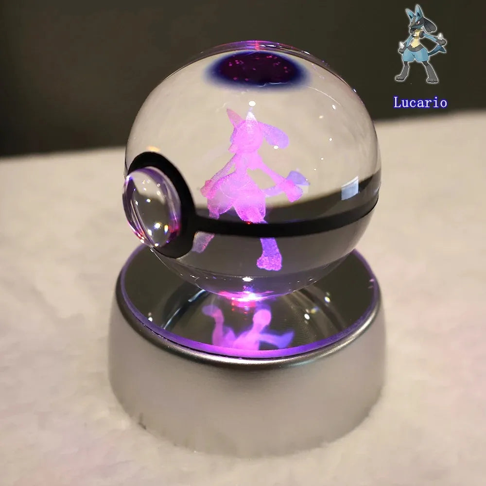 Pokemon 3D Crystal Ball Pikachu Gengar Mew Mewtwo Figurines Lamp Base Pokeball 3D Pokemon Glass Ball Statue Kids Birthday Gift