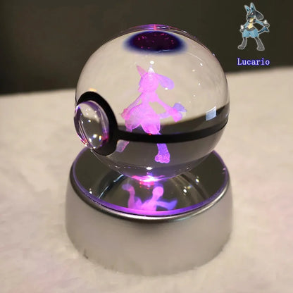 Pokemon 3D Crystal Ball Pikachu Gengar Mew Mewtwo Figurines Lamp Base Pokeball 3D Pokemon Glass Ball Statue Kids Birthday Gift